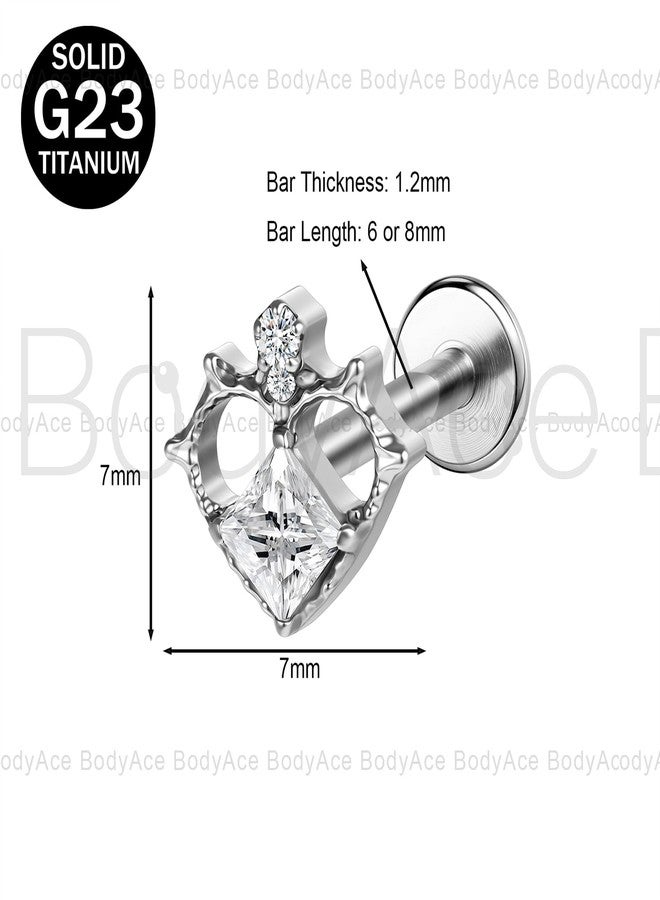 BodyAce F136 Titanium Body Piercing Studs, 16G Flat Back Cartilage Earring Studs with Piercing Taper, Internally Threaded Labret Lip Ring Conch Tragus Stud [Hollow Heart With Zircon] - Image 2